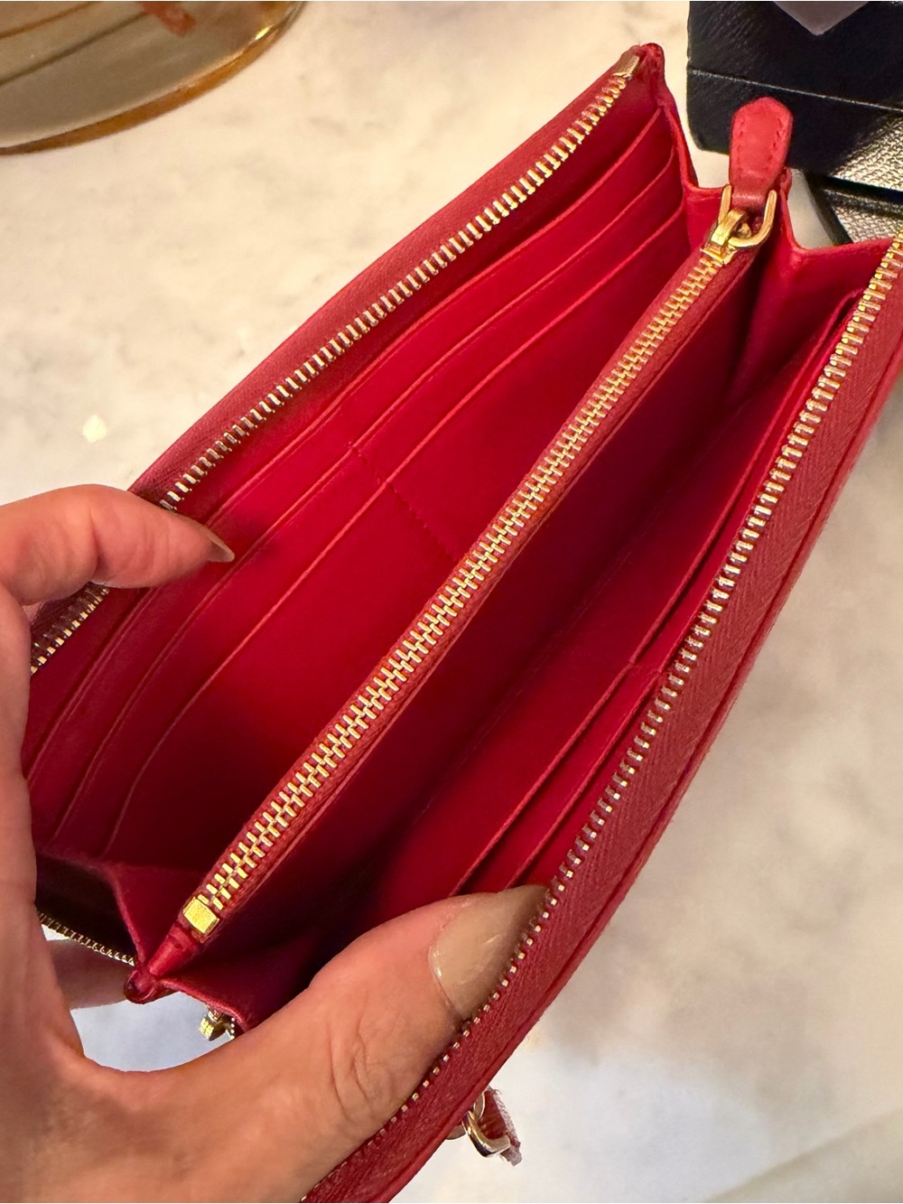 Prada Epi leather Red Textured Zip-Around Wallet with Gold Logo - Picture 10 of 17